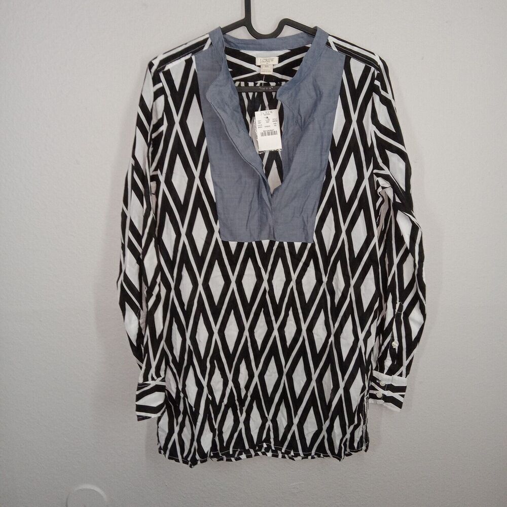 J Crew Black Diamond Patterned Long Sleeve Tunic XS NWT